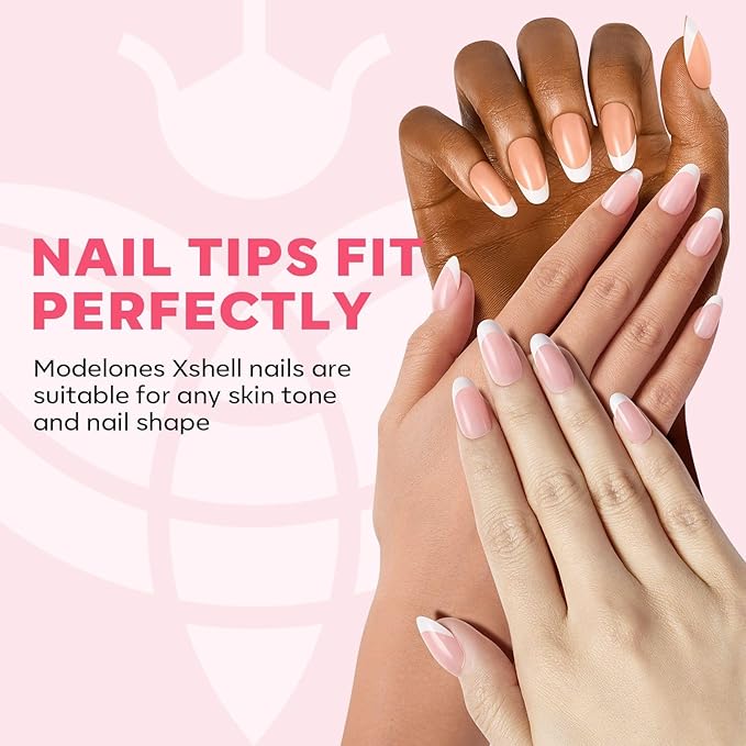 modelones Press on Nails, 150 Pcs French Tip Press on Nails, NailBoxie Brown Short Almond Nail Tips, Soft Gel Nail Tips, Ideal for Wedding, Party, Daily DIY Nail, 15 Sizes (S)-BrightBean Baby