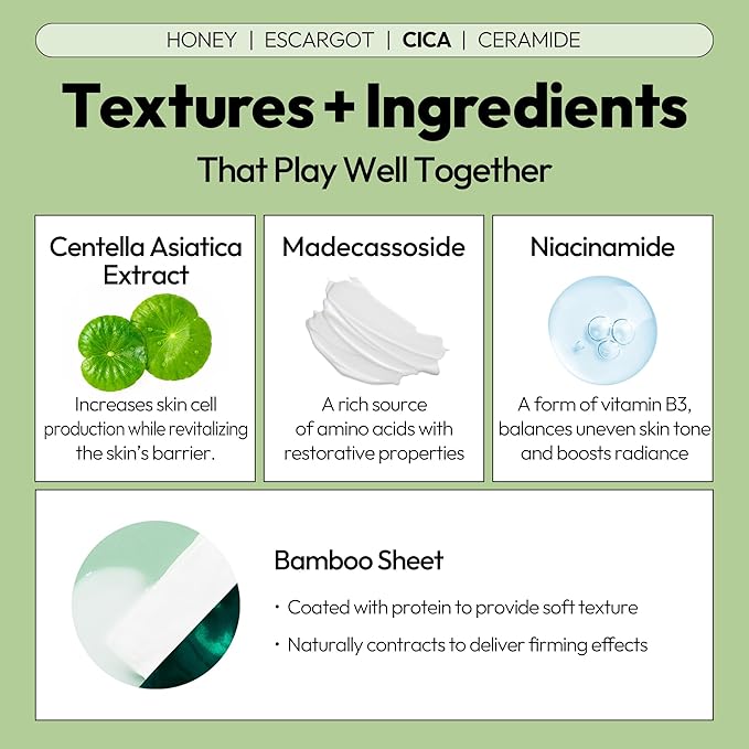 LAPCOS Skin Barrier Repair Sheet Mask Variety Pack – Escargot, Cica, Ceramide, Honey 4 Types of Face Mask Set – Daily Korean Skin Care w/Snail Mucin, Centella Asiatica & Niacinamide (12 ea)-BrightBean Baby