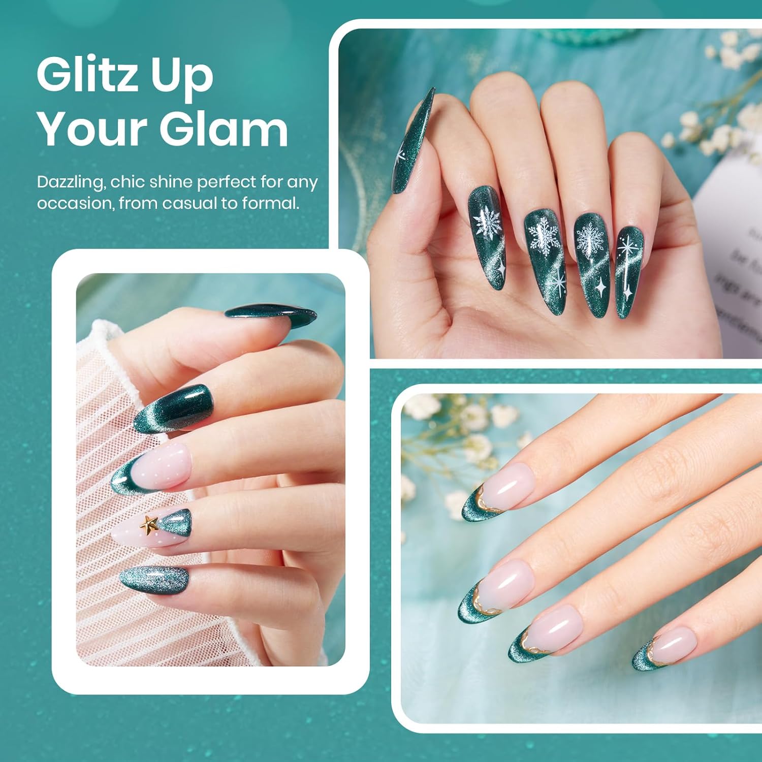 Beetles Green Cat Eye Gel Nail Polish, 9ml Glitter Gel Polish with Magnet Shimmer Green Velvet Soak Off UV LED Nail Lamp Nail Art DIY Home Manicure Design Gift for Women-BrightBean Baby