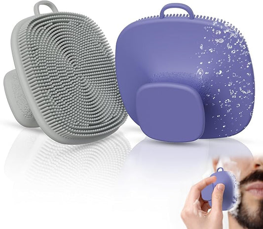 2 Pack Face Scrubber,Silicone Facial Cleansing Brush for Men & Women,Reusable Gentle Facial Waterproof Cleansing Skin Brush Exfoliating Scrubber for Sensitive Skin (Gray+Purple)-BrightBean Baby