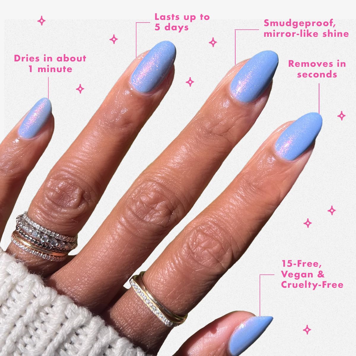 Olive & June Quick Dry Nail Polish | Instant, Fast-Drying, Smudgeproof Color | 15-free, Vegan, Cruelty-Free Formula | Lasts up to 5 Days | Salon-Quality Manicure at Home | Charming Periwinkle Shimmer-BrightBean Baby