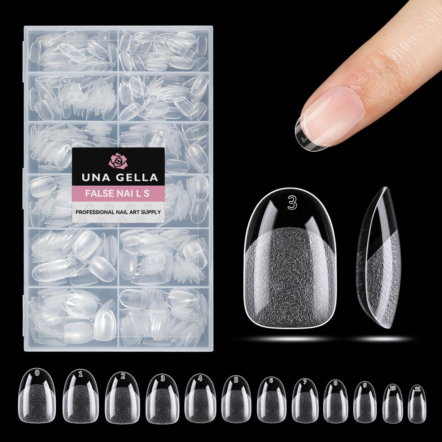 UNA GELLA Oval Gel Nail Tips, 312 Pcs Short Oval Round Nails Pre-Etched Half Matte Clear Acrylic Full Cover Press on Fake Nails No Filing Needed for DIY & Nail Extensions 12 Sizes-BrightBean Baby