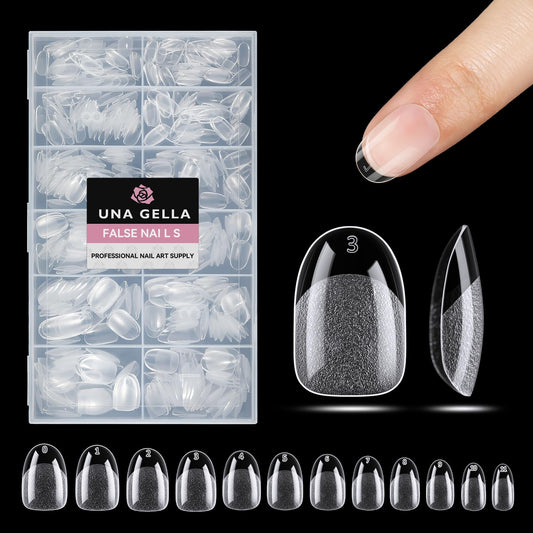 UNA GELLA Oval Gel Nail Tips, 312 Pcs Short Oval Round Nails Pre-Etched Half Matte Clear Acrylic Full Cover Press on Fake Nails No Filing Needed for DIY & Nail Extensions 12 Sizes-BrightBean Baby