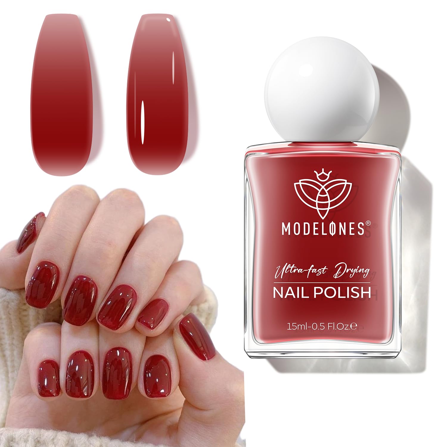 modelones Jelly Red Nail Polish, Sheer Dark Red Clear Translucent Semi-Transparent 15 ml Quick Dry Nail Lacquer Strengthener Long Last Finger Toe Nail Art DIY Manicure Gift for Women Girls 0.5 Fl Oz-BrightBean Baby