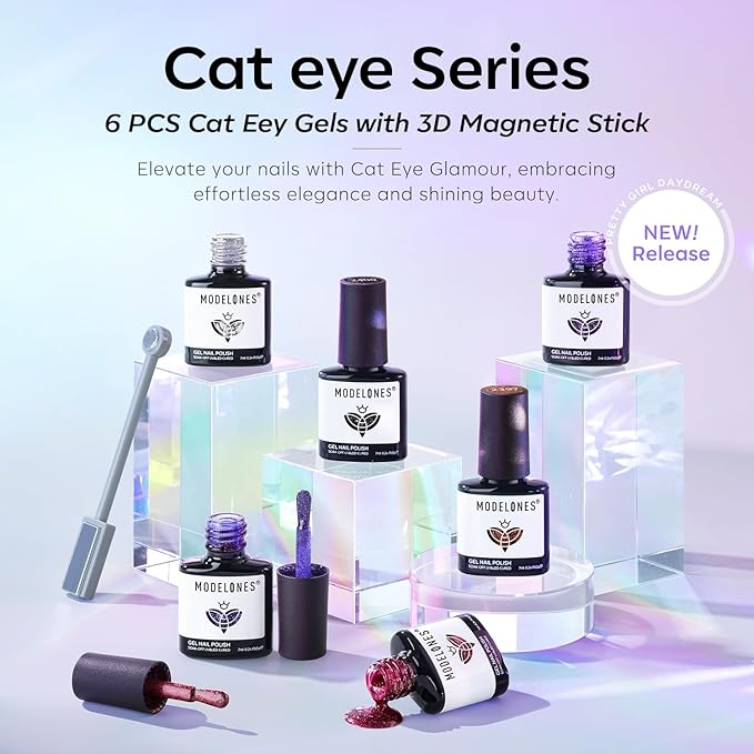 modelones Cat Eye Gel Nail Polish Set, 6 Colors 9D Glassy Cat Eye Glitter Gel Polish Black Red Purple Blue Silver Brown Nail Polish All Seasons with Magnet Soak Off Led DIY Salon Gift-BrightBean Baby