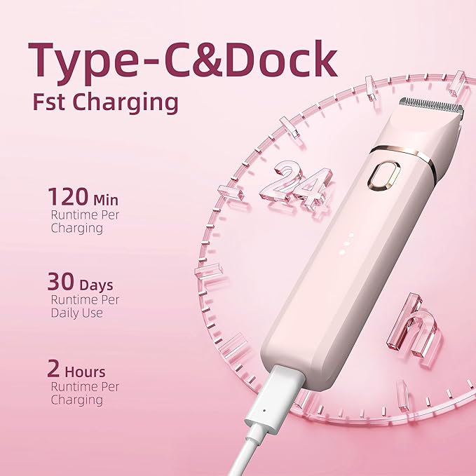 Trimmer for Women: 3 in 1 Gentle Painless Electric Razor for Women,120min Cordless Runtime,USB Charge Dock,IPX7 Waterproof Wet & Dry Use Portable Facial Razor with Ceramic Blade Travel Grooming Kit-BrightBean Baby