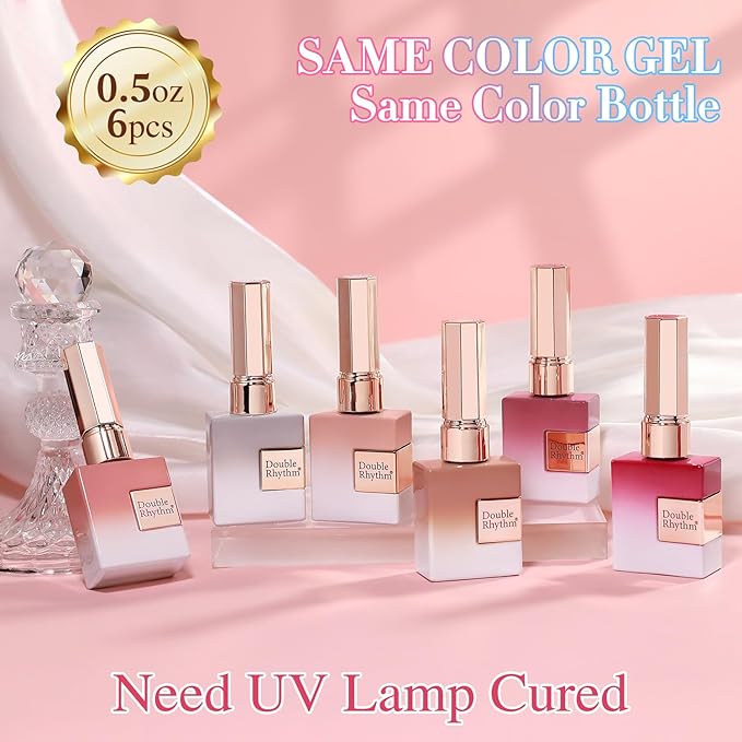 Double Rhythm 6 Pcs 15 ML Gel Polish Set Same Color Same Bottle Soak Off Gel Polish Kit Nail Art Manicure Salon DIY at Home for Women (Milky White Jelly Pink Nude Peach-T6-24)-BrightBean Baby
