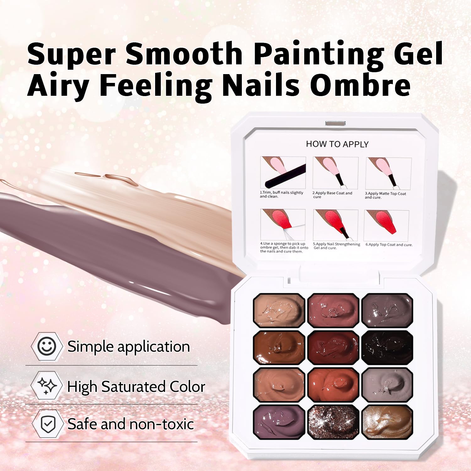 Sponge Pat Paint Nail Gel, Ombre Nails Gradient Gel Nail Blush Blooming Aura Nails Drawing Stripper Floral Painting DIY Nail Art, No Wipe, UV/LED Curing (12 Colors C)-BrightBean Baby