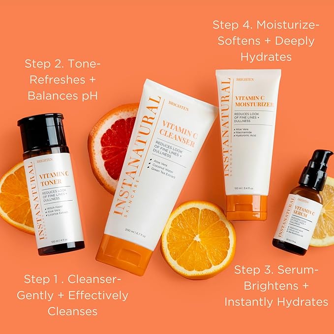 InstaNatural Skin Care Set, Vitamin C Face Wash, Toner, Serum and Moisturizer , Hydrating, Anti Aging and Brightening-BrightBean Baby