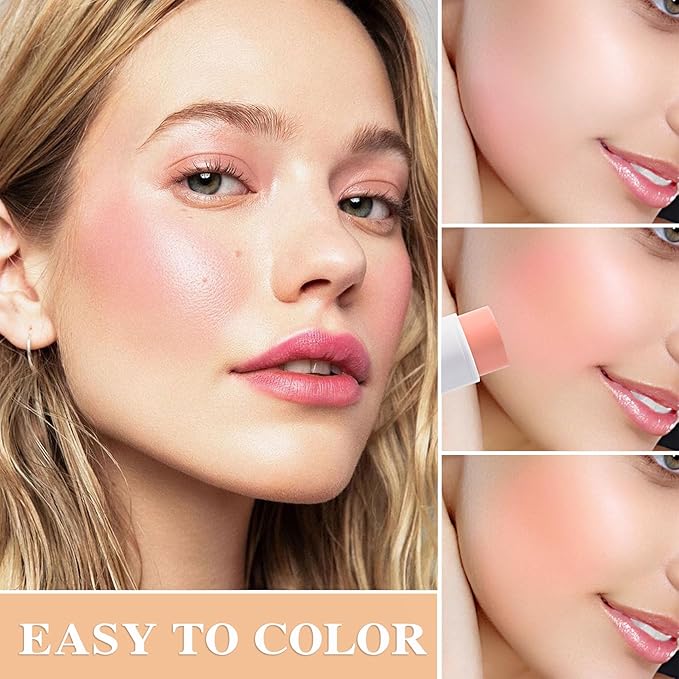 Cream Blush Stick with Brush and Makeup Sponge,Waterproof Multi Cream Makeup Stick,Lightweight,Long-lasting,2 in 1 Multi Blush for Cheeks & Lip Tint & Eyeshadow I