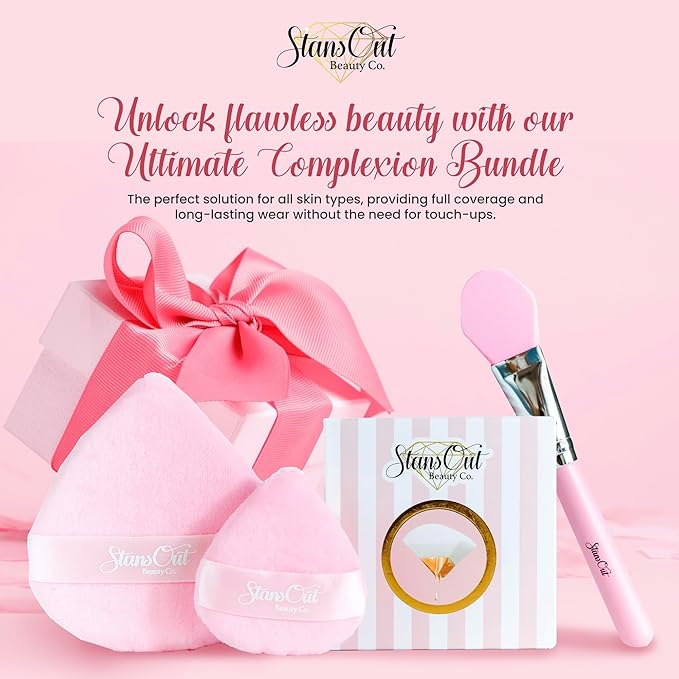 StansOut Ultimate Complexion Bundle: Liquid Foundation Brush, Makeup Brushes for Liquid, Cream, Stick Foundation - Flat, Round, Blender Brushes - 101 Contoured, 108 Straight - Long-Lasting-BrightBean Baby