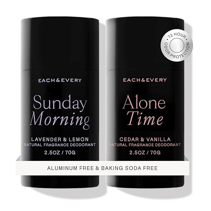 Each & Every Aluminum Free Deodorant for Women & Men, Lavender & Lemon + Cedar & Vanilla - All Natural Deodorant for Sensitive Skin, EWG Verified - Clean, Baking Soda-Free, Plant-Based - 2.5oz, 2 Pack-BrightBean Baby