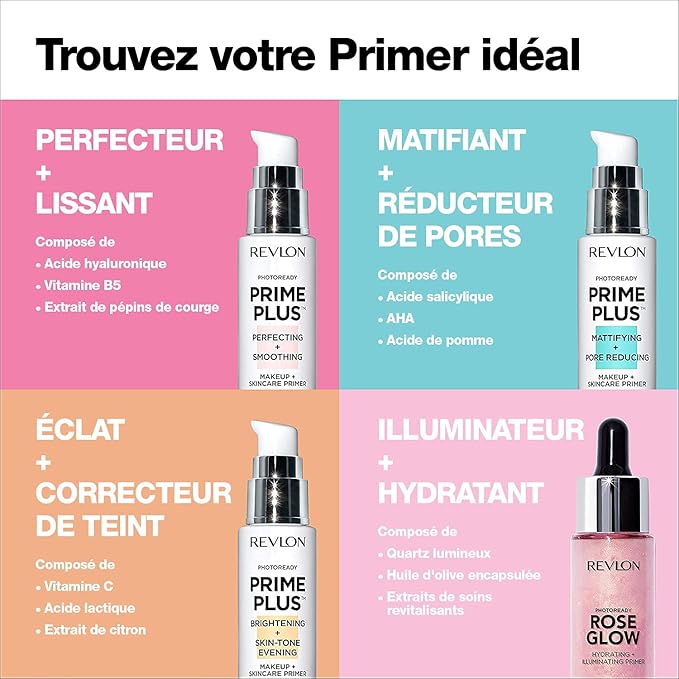 Revlon Face Primer, PhotoReady Prime Plus Face Makeup for All Skin Types, Blurs & Fills in Fine Lines, Infused with Salicylic Acid and AHA, Mattifying & Pore Reducing, 1 Oz-BrightBean Baby