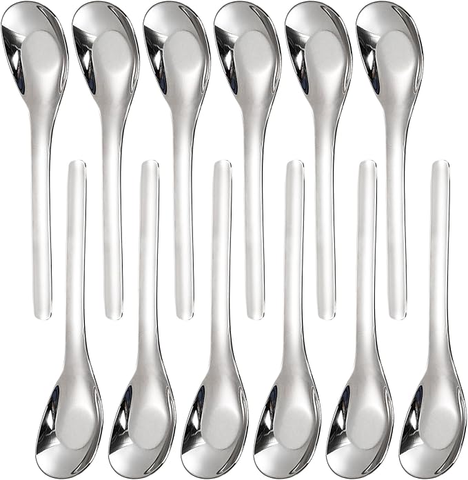 12 Pack Stainless Steel Soup Spoons, Premium Mirror Polished Chinese Dinner Spoons, Heavy Weight Table Spoon with Ergonomic Handle for Bouillon, Ramen, Pho, Wonton, Rice, Dishwasher Safe