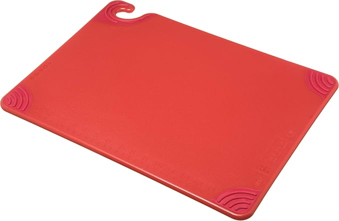 San Jamar Saf-T-Grip Plastic Cutting Board with Safety Hook, 15" x 20" x 0.5", Red