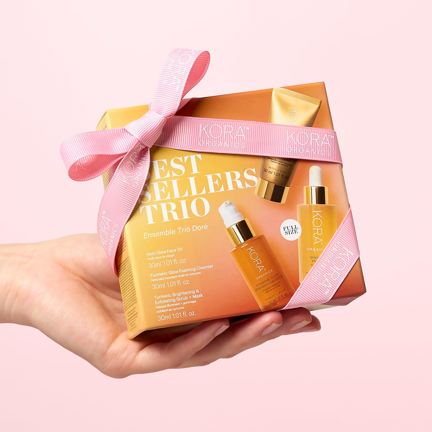 KORA Organics Best Sellers Trio, Gift Set with Noni Glow Face Oil, Turmeric Brightening & Exfoliating Mask and Foaming Cleanser (3 Items)-BrightBean Baby