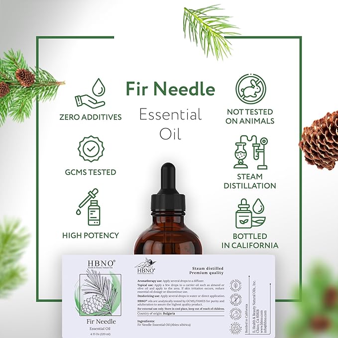 HBNO Fir Needle Essential Oil - Huge 4 oz (120ml) Value Size - Natural Fir Needle Oil - Perfect for Cleaning, Aromatherapy, DIY, Soap and Diffuser-BrightBean Baby