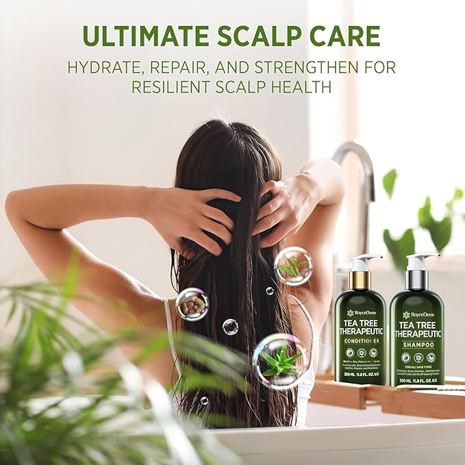 Roycederm Tea Tree Antifungal Shampoo and Conditioner: Complete Scalp Care Solution for Folliculitis, Dry, Itchy, and Flaky Scalp - Infused with Tea Tree Oil, Paraben & Sulfate Free-BrightBean Baby