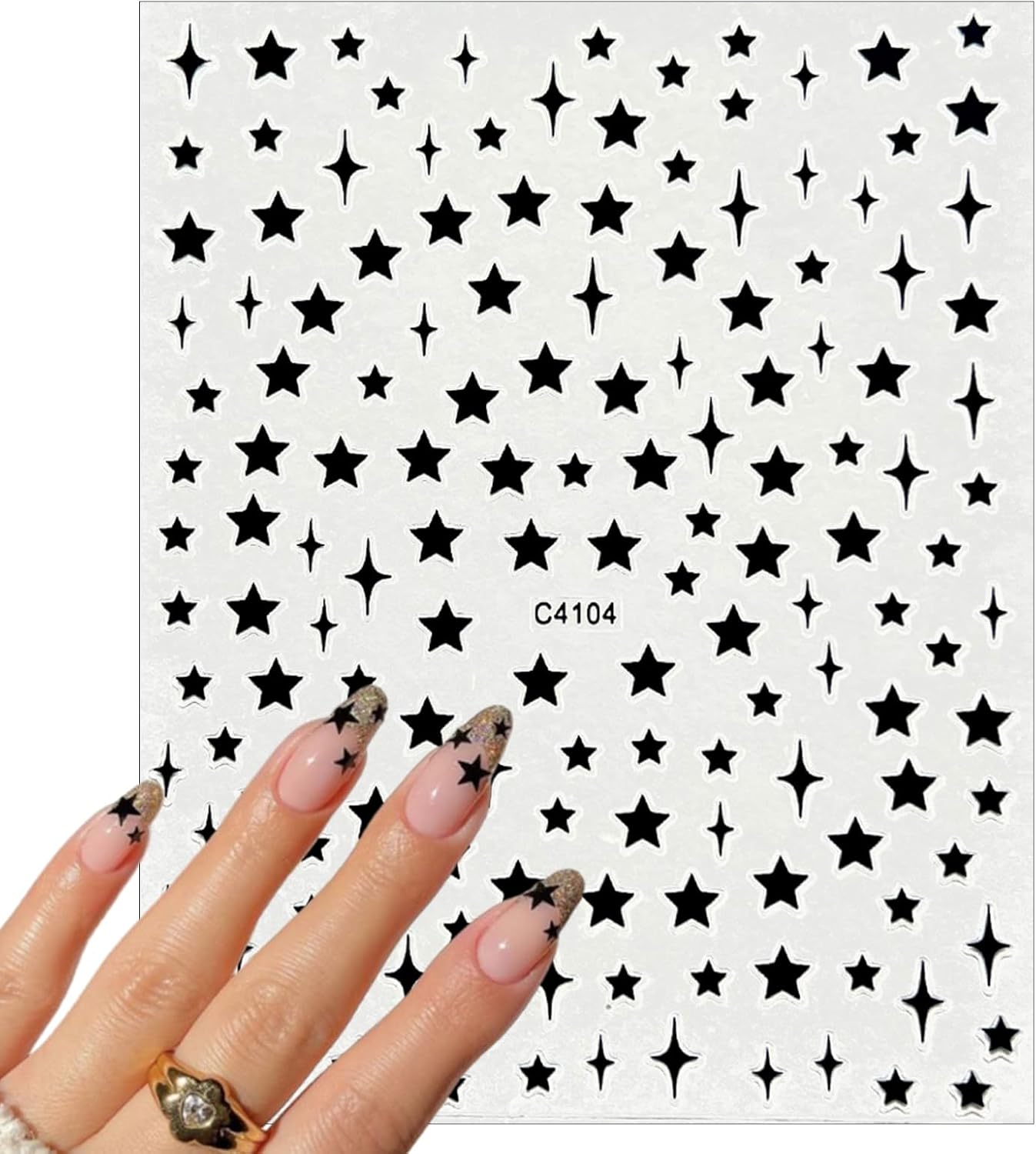 7Sheets Star Nail Art Stickers Decals 3D Self-Adhesive Shiny Black White Rose Gold Stars Nail Decals Holographic Laser Gold Silver Glitter Star Nail Design for Acrylic Manicure DIY Women Nail Decor-BrightBean Baby