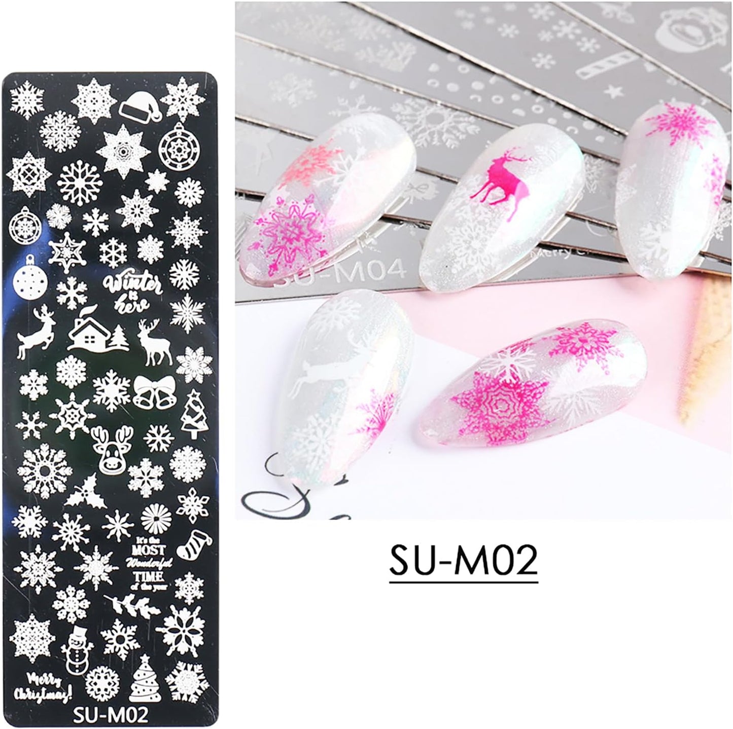 Christmas Nail Art Stamping Plate Kit,Snowflake Snowman Christmas Tree Elk Designs Nail Image Stamp Template Xmas DIY Stainless Steel Nail Image Polish Template Kit 6Pcs-BrightBean Baby