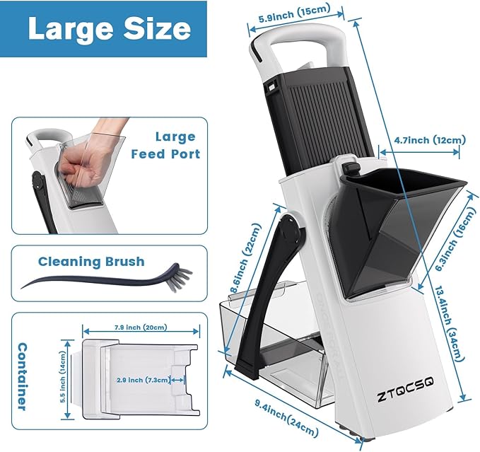 (All-in-1) Upgraded Version Mandoline Slicer for Kitchen & Adjustable Mandolin. Detachable Blade, Kitchen Veggie Chopper Cut Slicing, Strips, Shredding, Dicing, Chop (Black White)