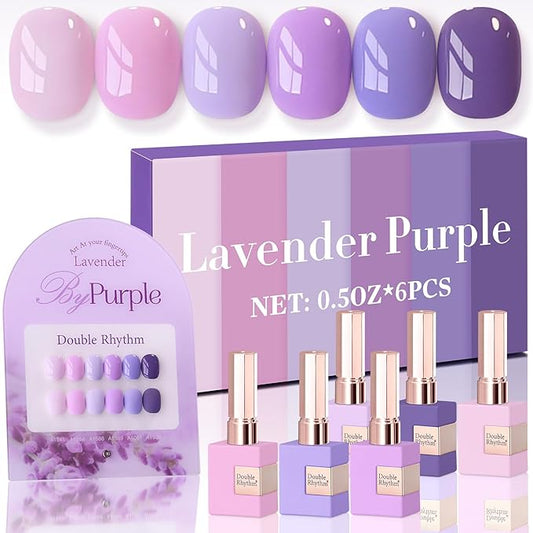 Double Rhythm 6 Pcs 15 ML Gel Polish Set Same Color Same Bottle Soak Off Gel Polish Kit Nail Art Manicure Salon DIY at Home for Women (Light Dark Purple Violet Rose Pink-T6-16)-BrightBean Baby