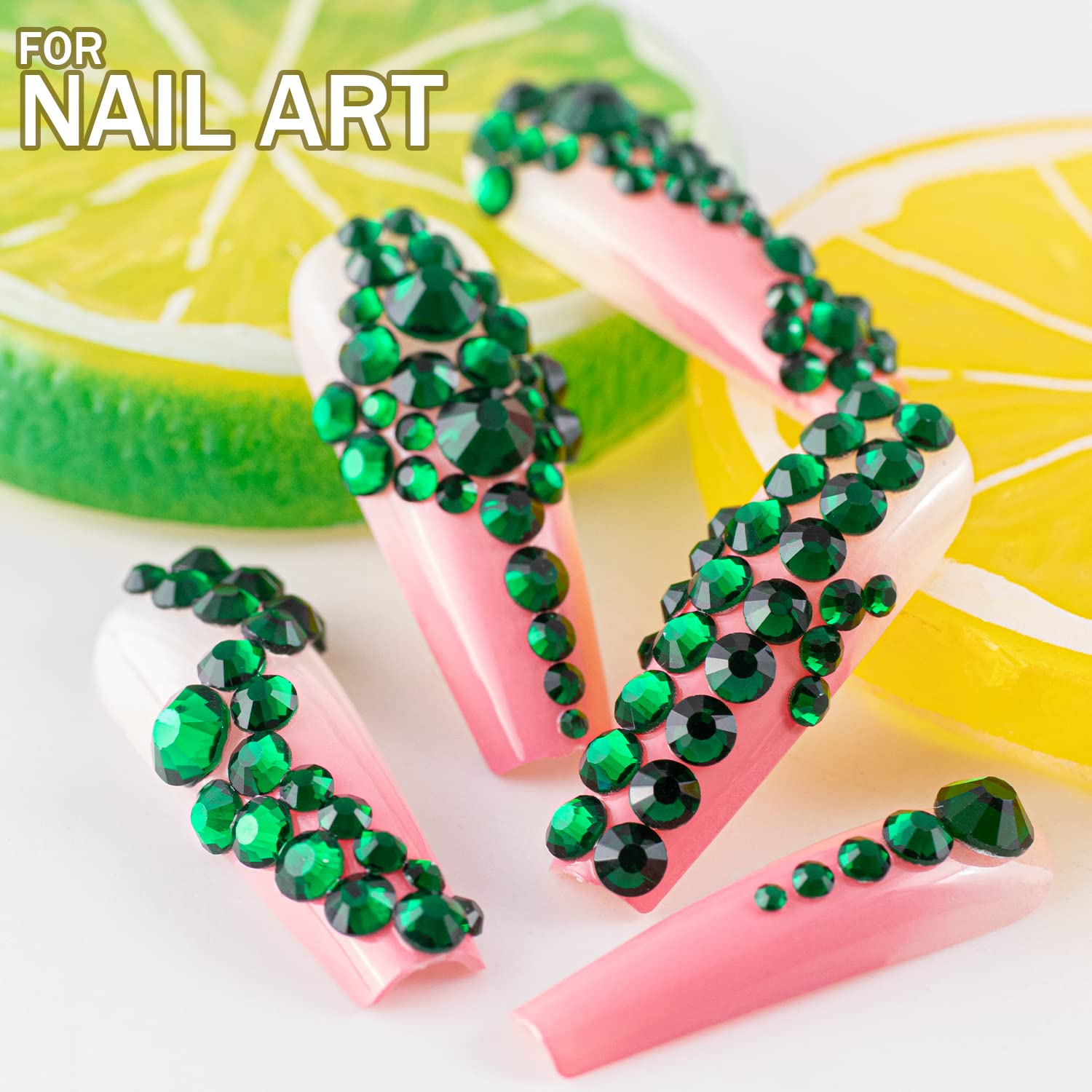 One Pack 2000 Pcs of Flatback Round Dark Green Rhinestones 6 Sizes (1.5-6 mm) with Nail Art Rhinestone Picker Pencil and Tweezers for DIY and Salon Use-BrightBean Baby