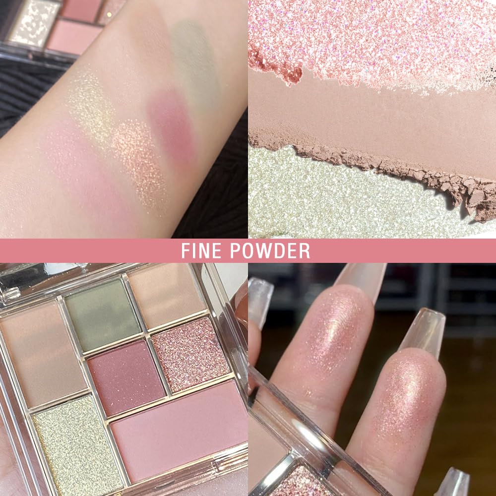 Nude Pink 7Colors Eyeshadow Makeup Palette with Mirror,Green Natural Neutral Eye Shadow Palettes for Older Women,Long Lasting Naturing-Looking,Lightweight,Waterproof,Eye Makeup Kit Travel Size,Vegan-BrightBean Baby