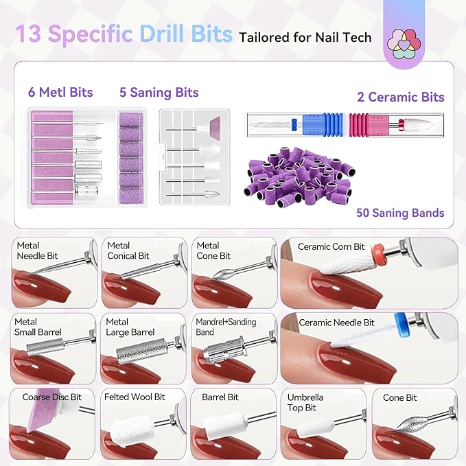 SAVILAND SSPro X-Drill Nail Drill Professional: 45000 RPM Quick Removal for Acrylic Nails Electric Nail File 3000 mAh Nail Drill Kit Portable EFile with Ceramic Bits Sanding Bands Nail Tech Salon-BrightBean Baby