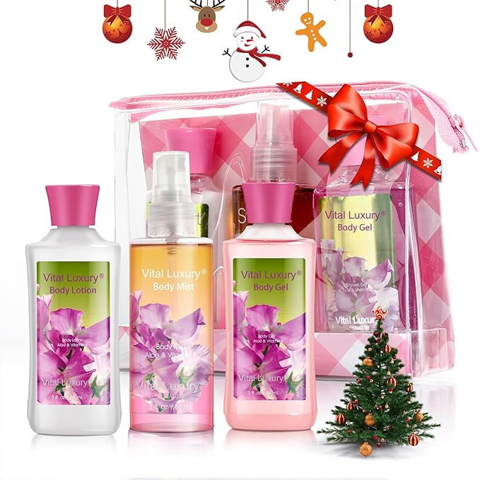 Bath & Body Care Travel Set Pea Flower Scent Home Spa Set with Body Lotion, Shower Gel and Fragrance Mist, Christmas Gifts for Her and Him-BrightBean Baby