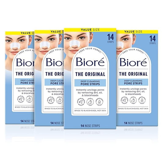 Bioré Original Blackhead Remover Strips, Deep Cleansing Nose Strips With Instant Pore Unclogging, Features C-Bond Technology, Oil-Free, Non-Comedogenic Use, 14 Count, Pack of 4-BrightBean Baby
