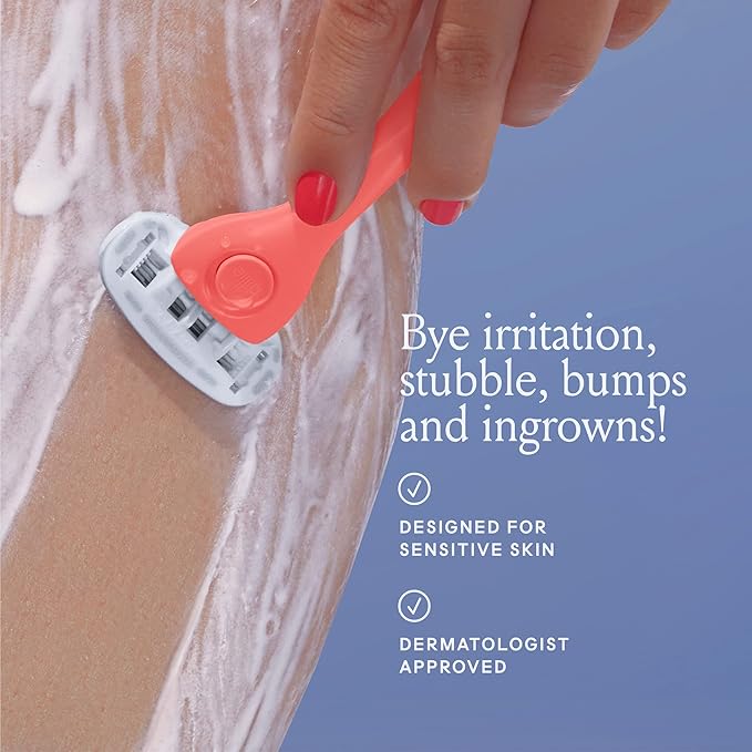 Billie Razors for Women Shave Kit – Women’s Razor + 4 x 5-Blade Razor Refills + Magnetic Holder – Coral-BrightBean Baby