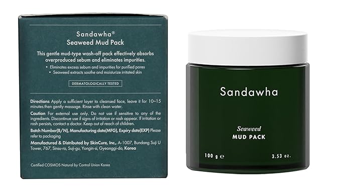 SKINCURE Vegan Seaweed Mud Mask, Korean skincare Blackhead Remover Clay Mask for Pore Cleansing with Kaolin & Bentonite, Oil Control & Gentle Exfoliation, 3.5oz-BrightBean Baby