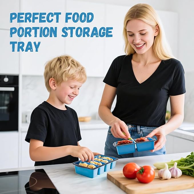 Silicone Freezer Tray With Lid, 4 Large 2 Cup Soup Freezer Molds, Soup Freezer Container for Meal Prepping, Large Ice Cube Tray， Perfect for Storing Leftovers, Sauces, Lasagna, 2-Pack