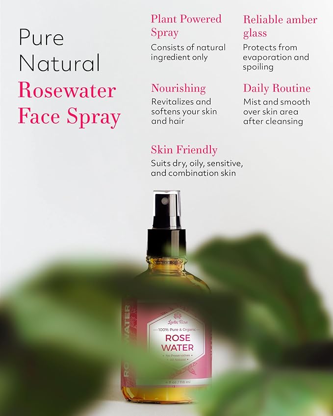 Rose Water Spray for Face by Leven Rose - Pure Natural Moroccan Rosewater Hydrosol Face Spray - Organic Rose Water for Hair 4 oz-BrightBean Baby