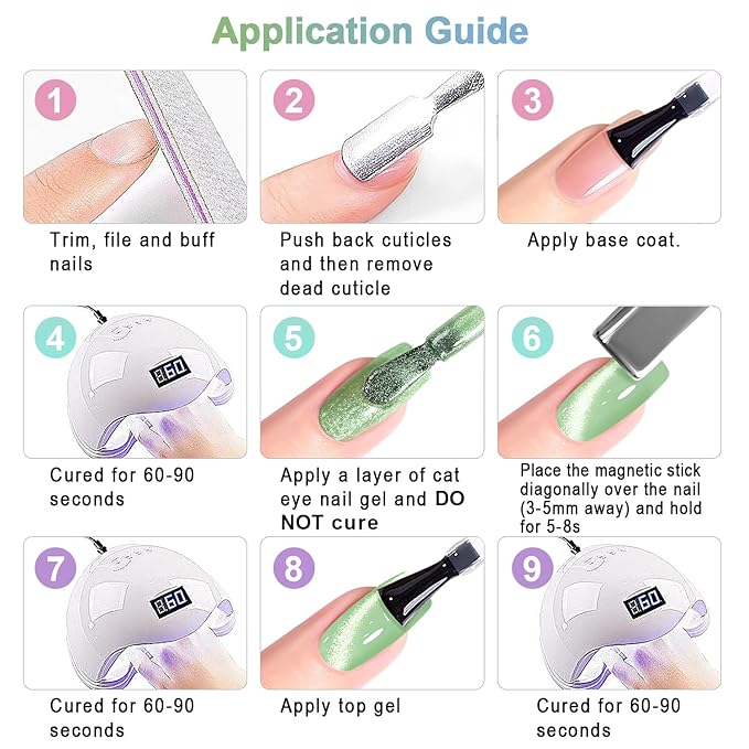 RARJSM Green Cat Eye Gel Nail Polish Set 6pcs Reflective Sparkly Diamond Glitter Nude Pink Blue Purple Clear Glass Cateye Gelpolish with Magnet Stick 7.5ml Curing Requires Soak Off for Home Salon-BrightBean Baby