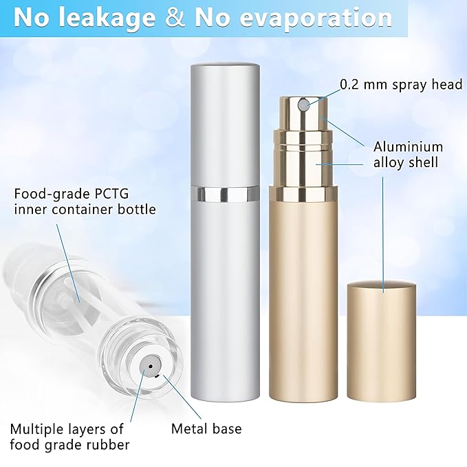 Refillable Perfume Atomizer Travel Bottle 3-Pack 5ml Leakproof Luxury Travel Perfume Refillable Bottle, Portable Fragrance Atomiser (Black & Gold & Silver)-BrightBean Baby