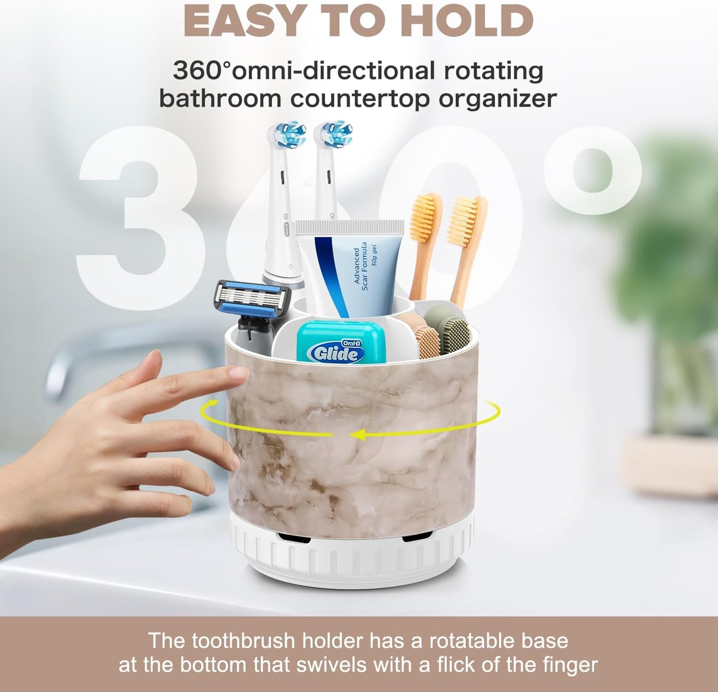 Marble Toothbrush Holders - 360° Rotating Detachable 6 Slots Kids Electric Toothbrush and Toothpaste Holde for Bathroom Accessories Organization Countertop Vanity Sink Storage-BrightBean Baby