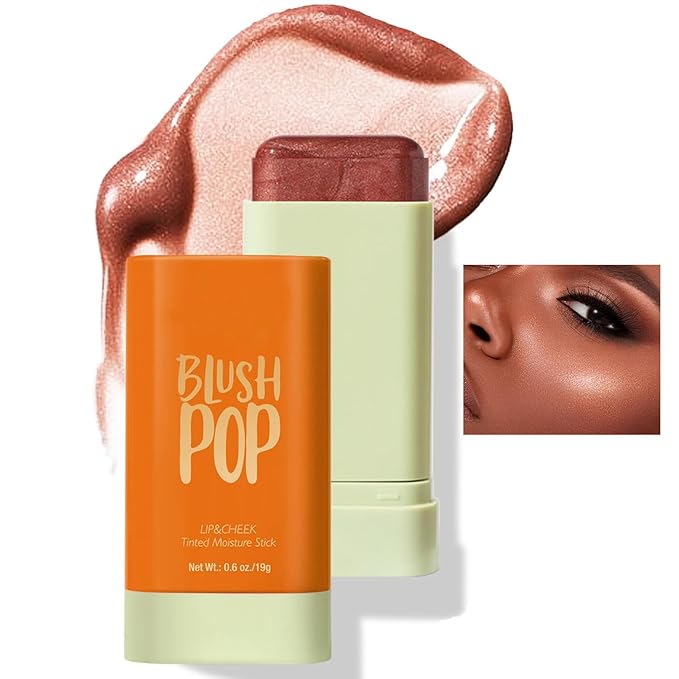 Soft Creamy Highlighter Blush Stick, Silky Smooth Shimmer Bronzer Stick,Waterproof Blendable Natural Glow Highlighter Makeup Stick, Lightweight Body Face Illuminator Luminizer,06 Golden Brown-BrightBean Baby