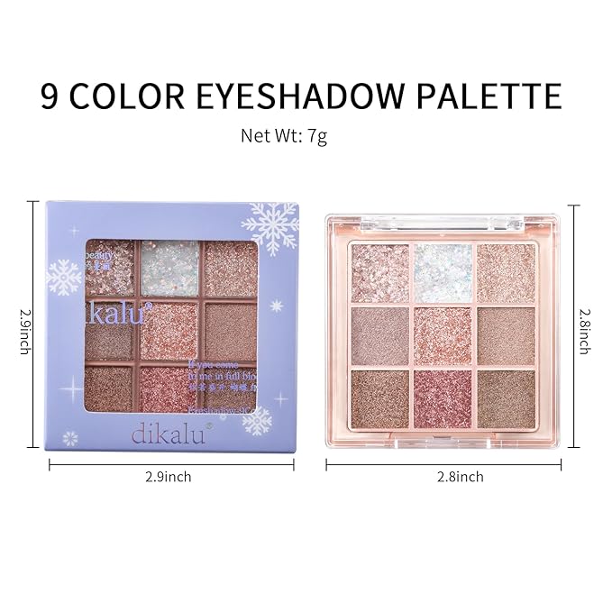 Erinde 9 Colors Eyeshadow Palette, Matte Shimmer Glitter Eye Shadow Palette Makeup, Highly Pigmented Long Lasting Waterproof, Natural Neutral Nude Eyeshadow Makeup Pallet, Diamond Snowflake-BrightBean Baby