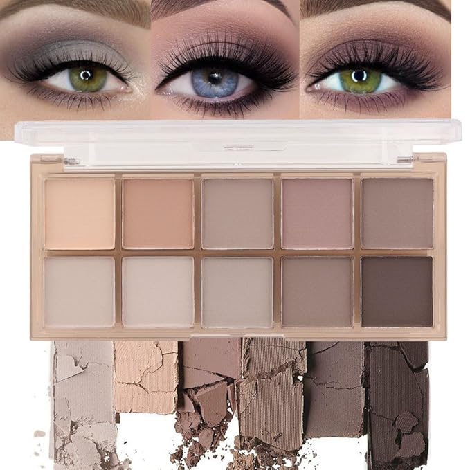 evpct 10 Colors Matte Nude Eye Shadow Palette Makeup for Older Women, Nude Brown Pink Cocoa Taupe Mauve Neutral Matte Cream Smokey Mini Eyeshadow Palette for Blue Green Eyes, Contour Makeup Palettes 4-BrightBean Baby