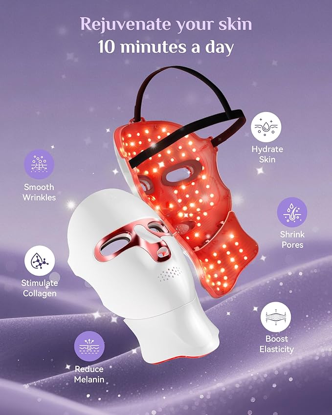 FOLOKE Red Light Therapy Mask for Face & Neck, LED Face Light Therapy,USB C Rechargeable,Infrared Mask for Home Working Travel Yoga-BrightBean Baby