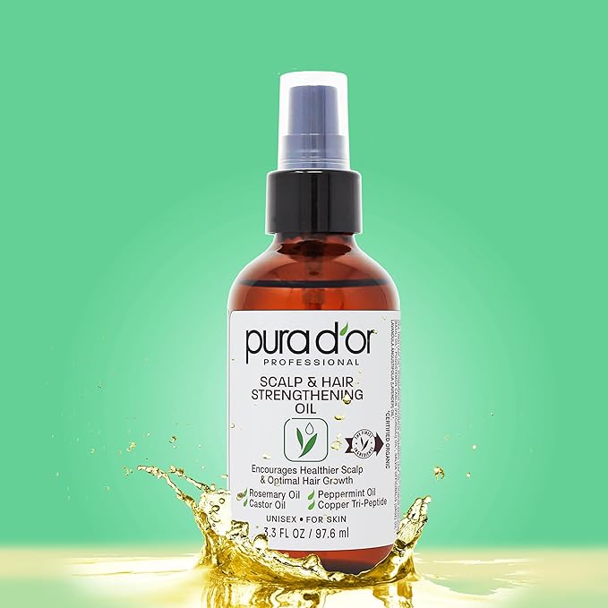 PURA D'OR 3.3 Oz Scalp & Hair Strengthening Oil - Supports Optimal Growth, Reduce Breakage, Nourish Roots for Healthier, Fuller, Thicker Hair - Rosemary, Castor & Peppermint Oil for Stronger Strands-BrightBean Baby