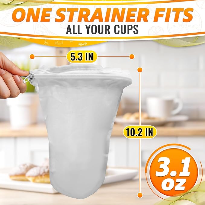 5.3" Large Thai Tea Strainer - Ultra Fine Mesh Сloth Strainer, with Stainless Steel Handle, Reusable, Easy to Clean - Coffee & Tea Filter Suitable for Milk, Juice, Vine & Сottage Сheese Filtering
