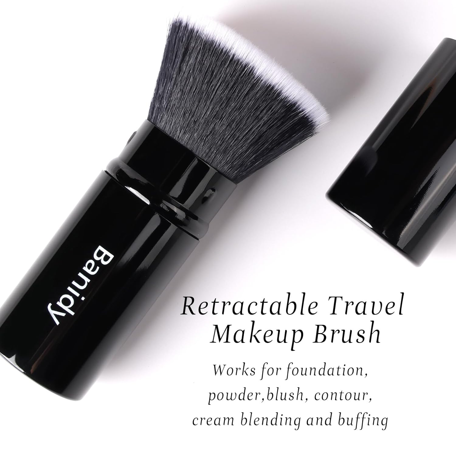 Makeup Brush Kabuki Face Brushes Retractable Travel Blush Brush Portable Flawless for Foundation, Powder Blush, Bronzer, Buffing, Liquid, Cream, Cruelty Free with Cover(Flat-Head)-BrightBean Baby