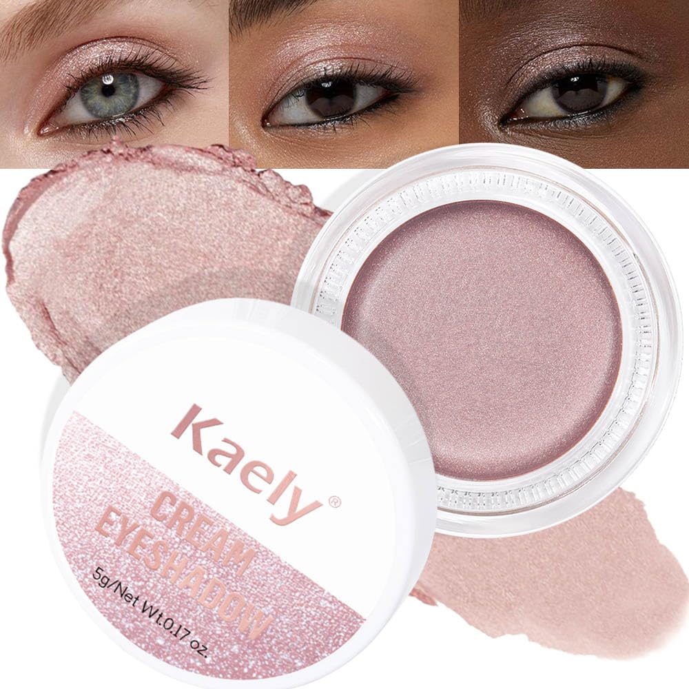Kaely Single Cream Eyeshadow Pot, Champagne Shimmer Eye Shadow for Older Women High Pigmented Waterproof, Natural Eyeshadow Palette Makeup Brightener, sombras en crema para ojos, Blendable, 17-BrightBean Baby