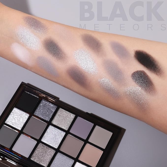 UCANBE Smokey Black Eyeshadow Palette, 15 Colors Dark Shimmer Matte Metallic Makeup Pallet, High Pigmented Gray Silver Sombras De Ojos Kit for Daily and Halloween-BrightBean Baby