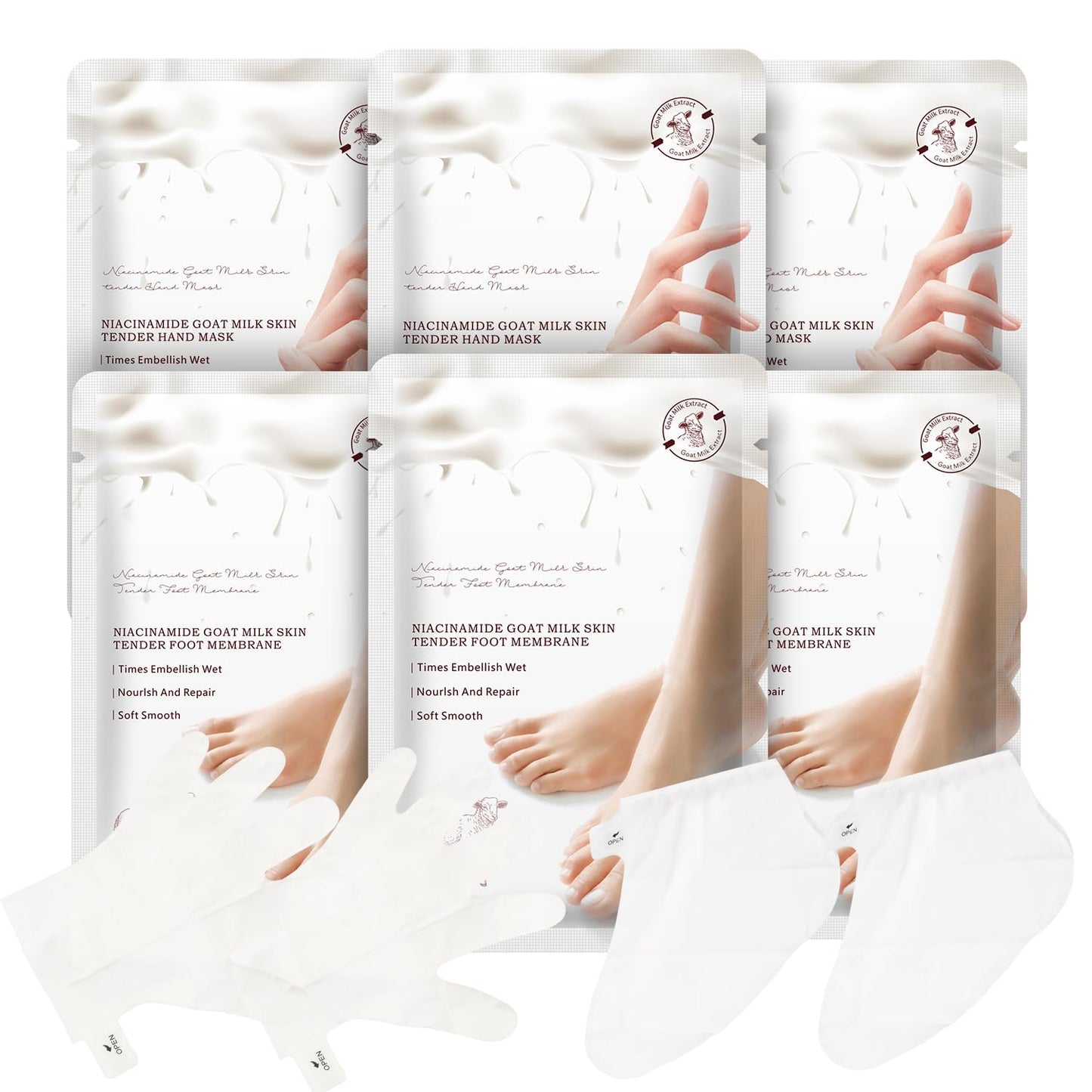 Hydrating Hand Foot Masks Set for Women Men,3 Pack Glove Mask for Dry Hand & 3 Pack Socks Mask for Dry Cracked Feet（Milk）-BrightBean Baby