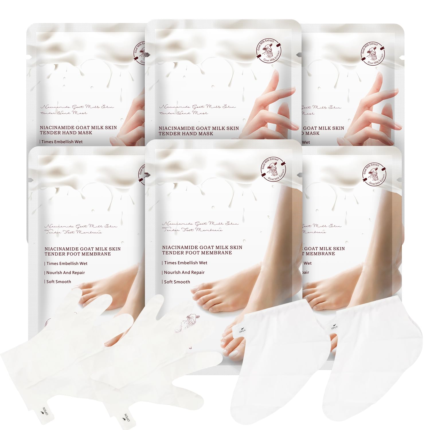 Hydrating Hand Foot Masks Set for Women Men,3 Pack Glove Mask for Dry Hand & 3 Pack Socks Mask for Dry Cracked Feet（Milk）-BrightBean Baby