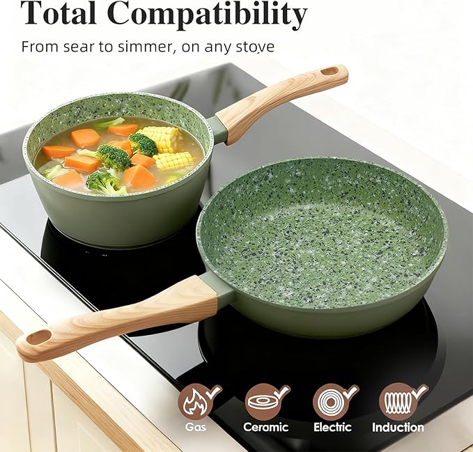 Jovire 3-Piece Nonstick Cookware Set with Lids - Green